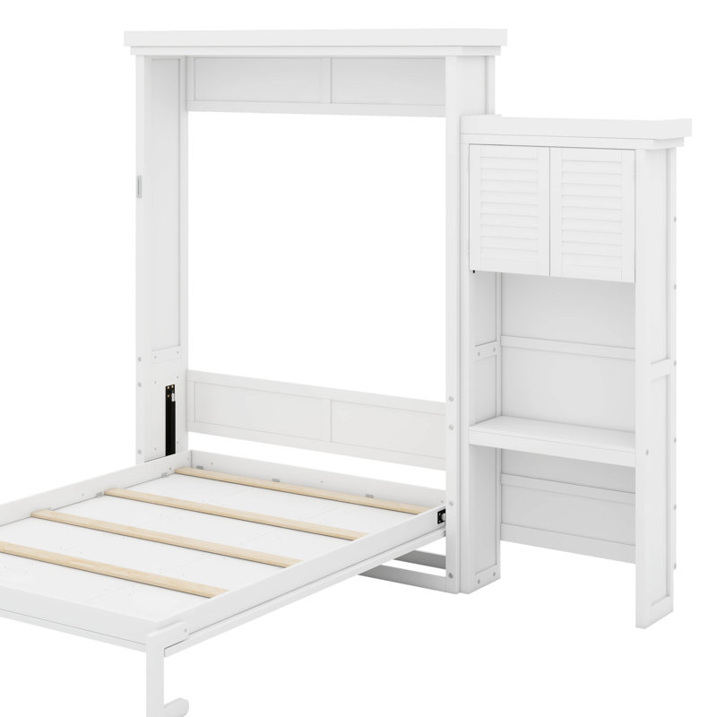 Grand lit escamotable avec tablettes, Blanc