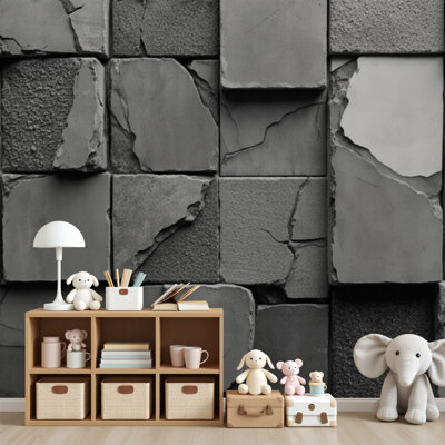 Peel and Stick Wallpaper Abstract Dark Gray Geometric Concrete Texture Wall Art Wall Murals 69"H x 96"W Removable PVC Wall Paper Self-Adhesive Wall Decor for Bedroom Living Room Home Office