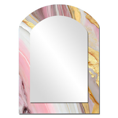 Pink And Gold Marble Abstract III - Marble Arch Decorative Mirror, Modern Asymmetrical Large Wall Mirror, Printed Metal Art