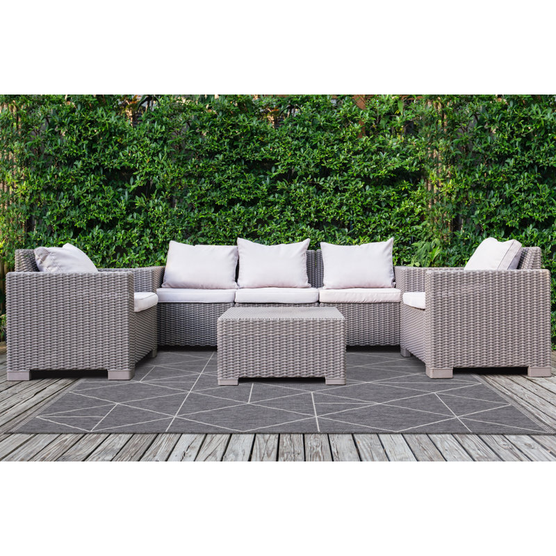 Tapis à motif géométrique intérieur gris et gris de 8 pi x 11 pi (7 pi 10 po x 11 pi 2 po) Branch Modern