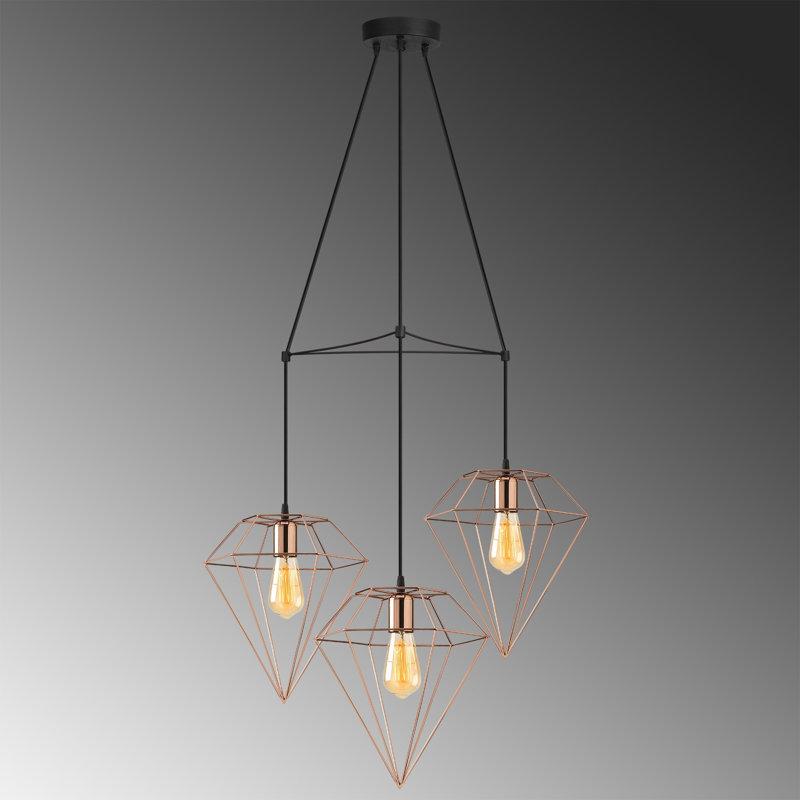 Luminaire suspendu géométrique à 3 lumières Linda, Cuivre