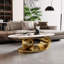 Table basse ovale luxueuse 51 "avec base dorée et plateau en pierre frittée-239674558-239674798