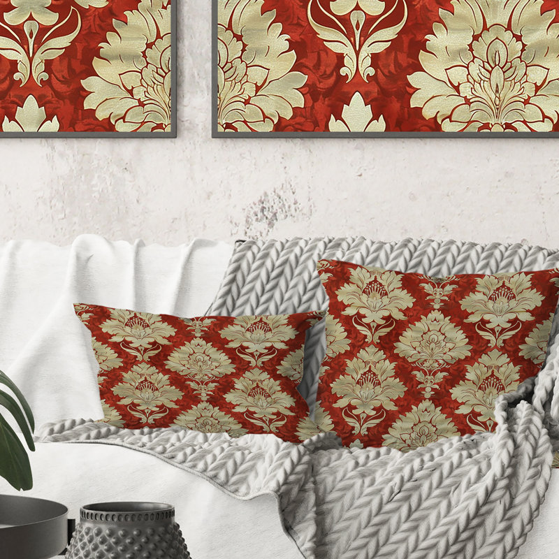 Coussin lombaire rouge et or damassé beauté III