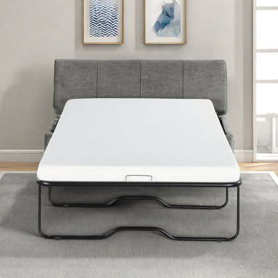 Folding Ottoman Sleeper Bed With Mattress Convertible Guest Bed, Solid Metal Frame