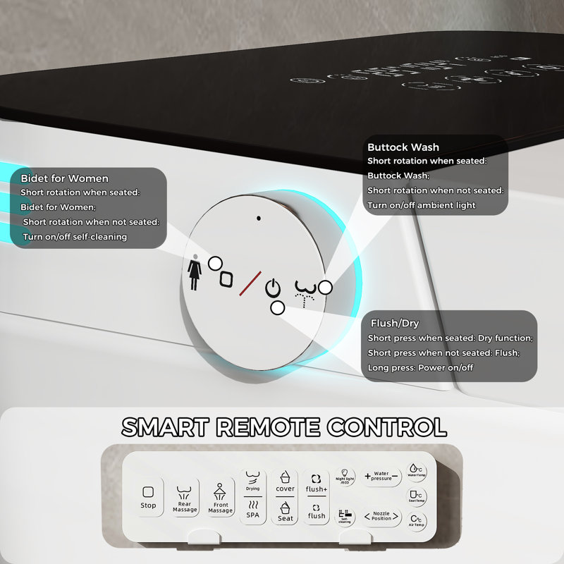 Smart One-Piece Elongated Toilet With Bidet, Heated Seat, Warm Air Dryer, UV-C Sterilization & Remote Control