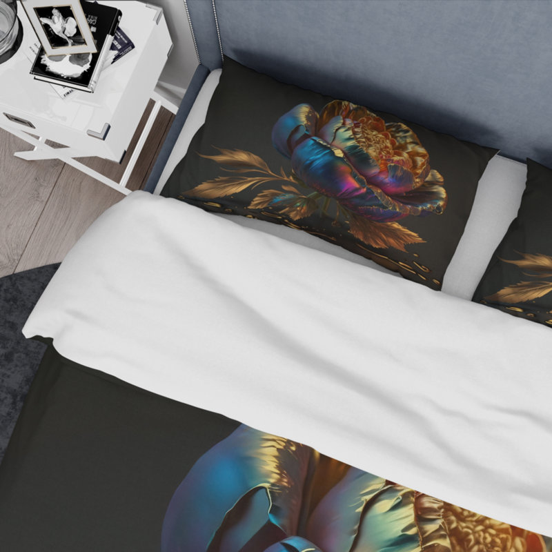 Ensemble de housse de couette Rainbow Peony, Housse de couette pour grand lit et 2 taies décor