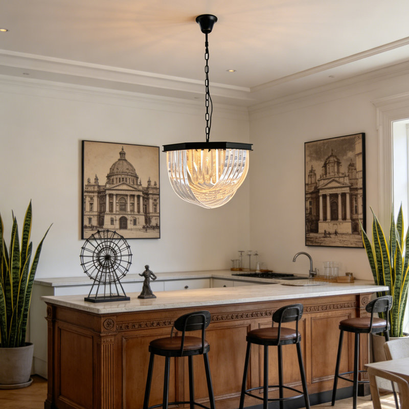 Luminaire suspendu moderne en verre 4 lumières à intensité variable avec cadre en métal noir mat