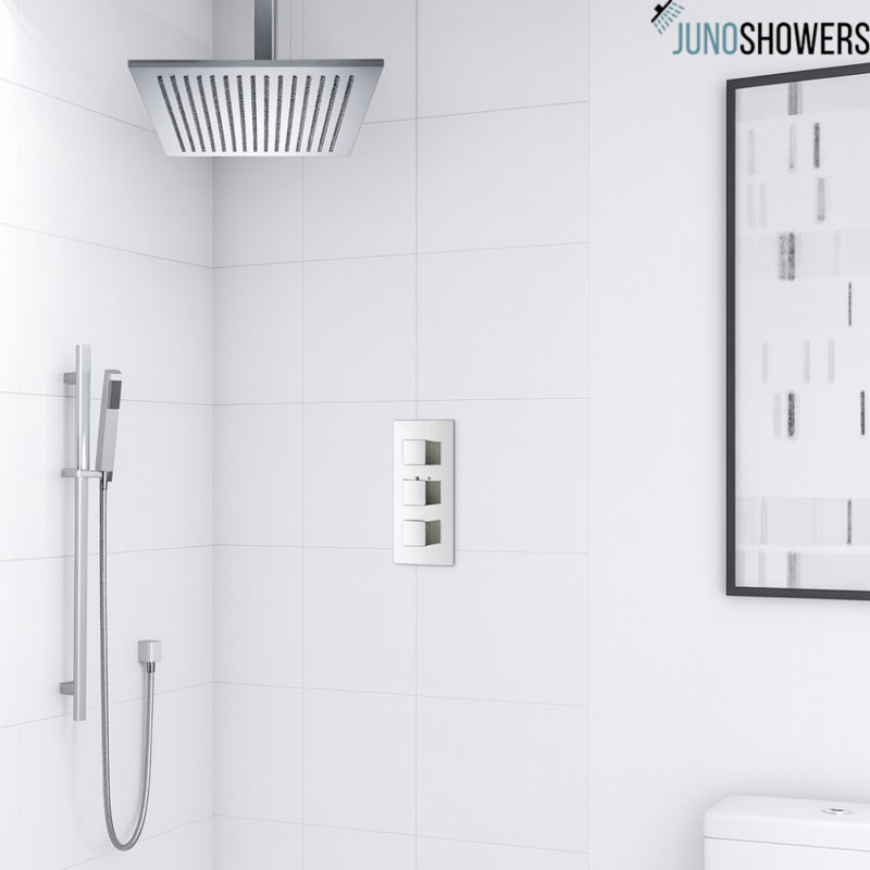 Juno 10"Chrome Plated Solid Brass Ceiling Mount Square Shower Head Set with Hand Shower