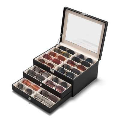 30 Slots Sunglass Organizer for Multiple Pairs of Eyeglass See-through Display Case Storage Box for Women Men