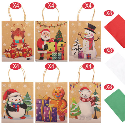 24 sacs de papier cadeau de Noël avec papier de soie