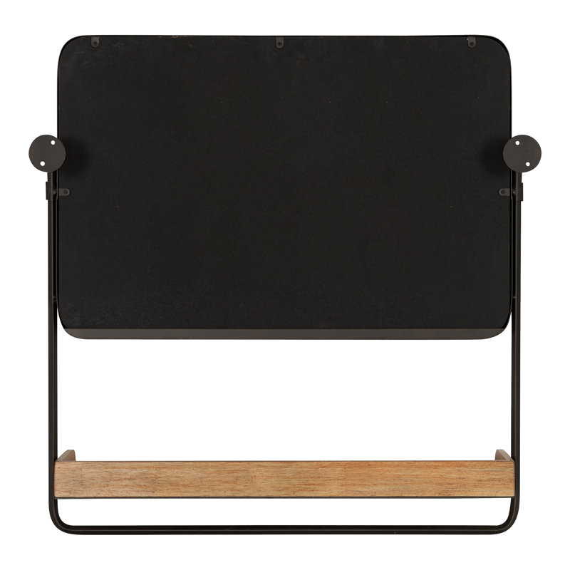 Rustic Brown and Black Rectangular Wall Mirror with Shelf