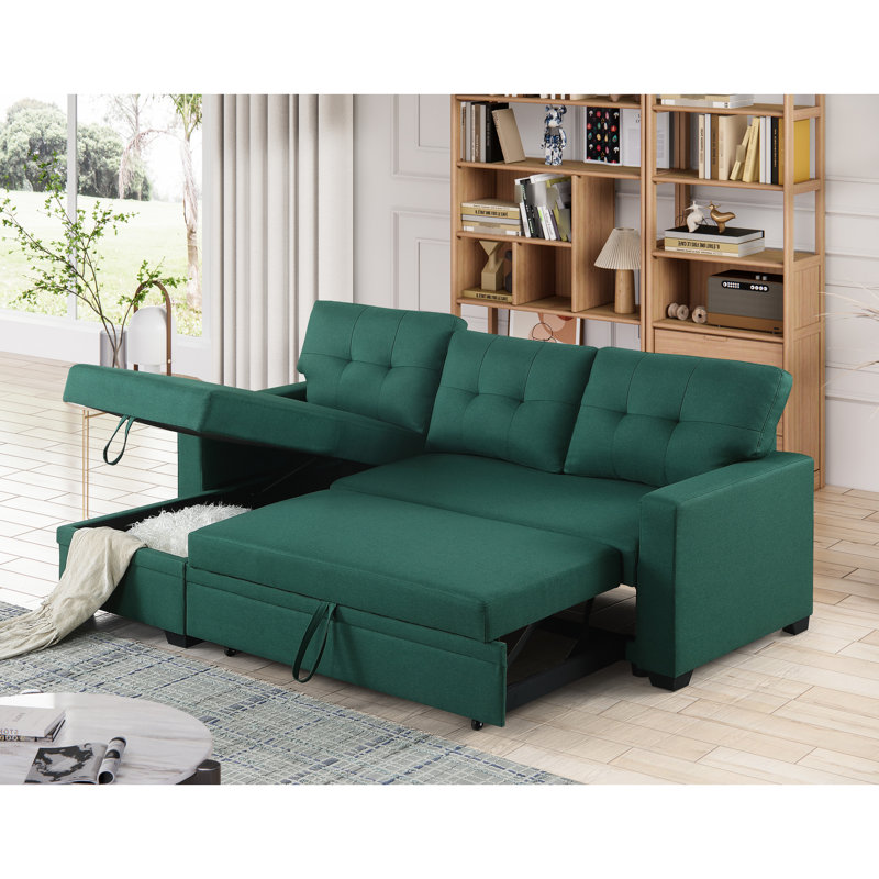 3 - Seat Convertible Linen With Pull Out Chaise And Storage, Twin Size Sleeper, Removable Back Cushions, Foam Filler, 82 In Width, 53 Depth, 34.5 Height, 151 Lb Storage Sectional, Wide, Deep, High,