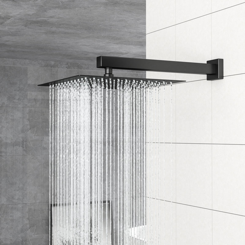 Pomme de douche carrée 12 po double système mural noir mat - Scald équilibré, douche de pluie mince réglable 360, poche pour une utilisation personnalisée avec valve équilibrée, rotation, facile à