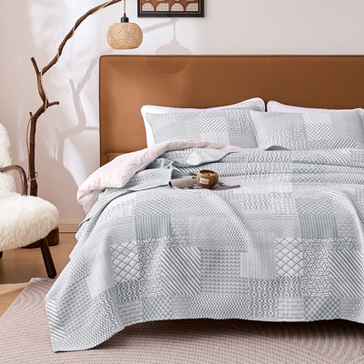 Ensemble de courtepointe à motif géométrique en jacquard pour lit simple / simple XL, 2 pièces, couvre-lit léger ultra doux, toutes saisons, 68 x 86, gris
