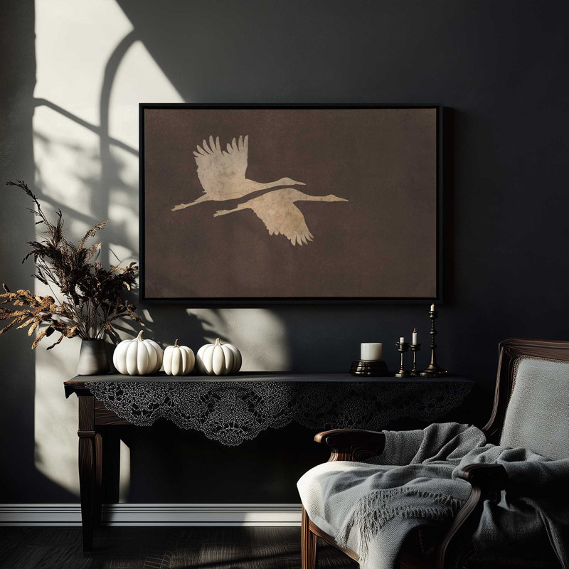 Impression sur toile Herons in Flight Mocha, Noir, Cadre flottant, H 12 po x l 18 po