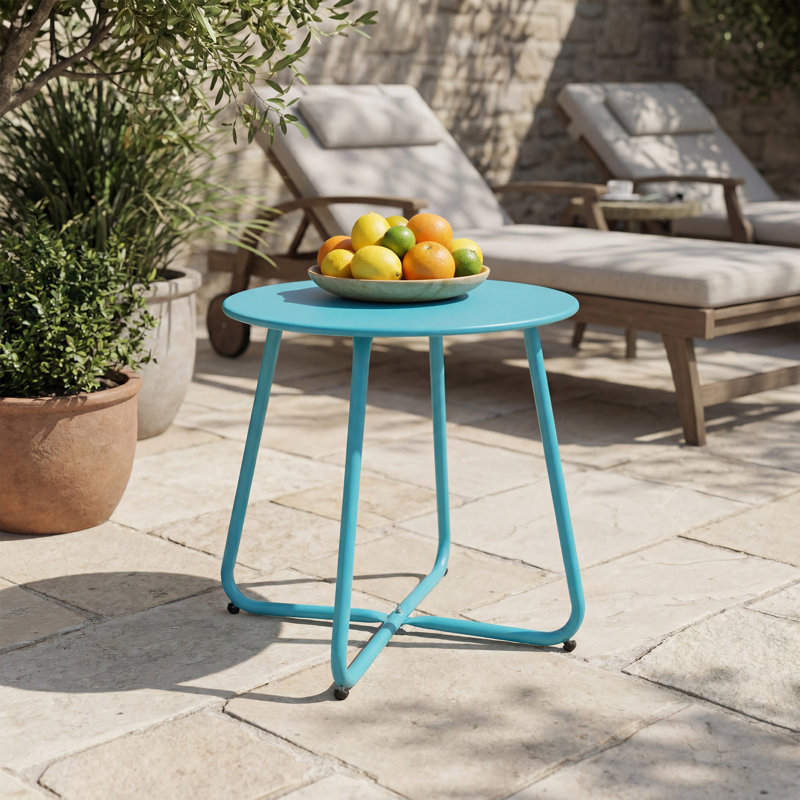 Ebern Round Outdoor Side Table, Turquoise