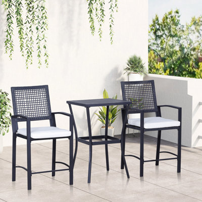 Ensemble de bar de patio 3 pièces avec coussin moelleux, ensemble de meubles d'extérieur en osier de rotin pour les cours, la pelouse, la terrasse, le bord de la piscine