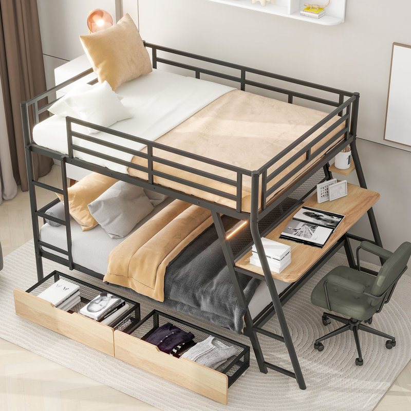 Lit superposé en métal avec bureau intégré