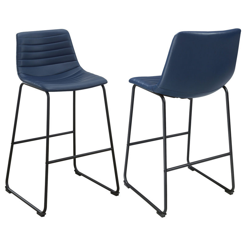 Ensemble de 2 tabourets de bar rembourrés en cuir Tor Lawrence, Bleu