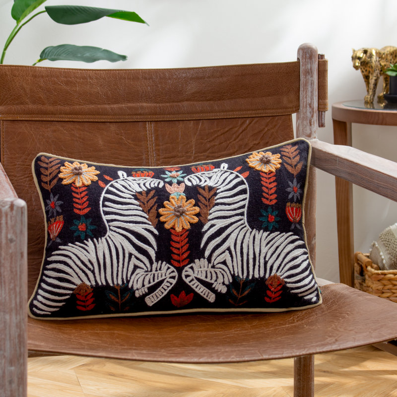 Gile Floral Black Rectangular Throw Cushion