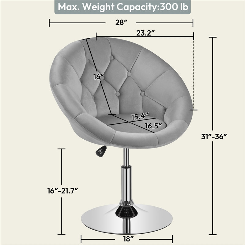 Mavin Velvet Swivel Barrel Chair, Gray