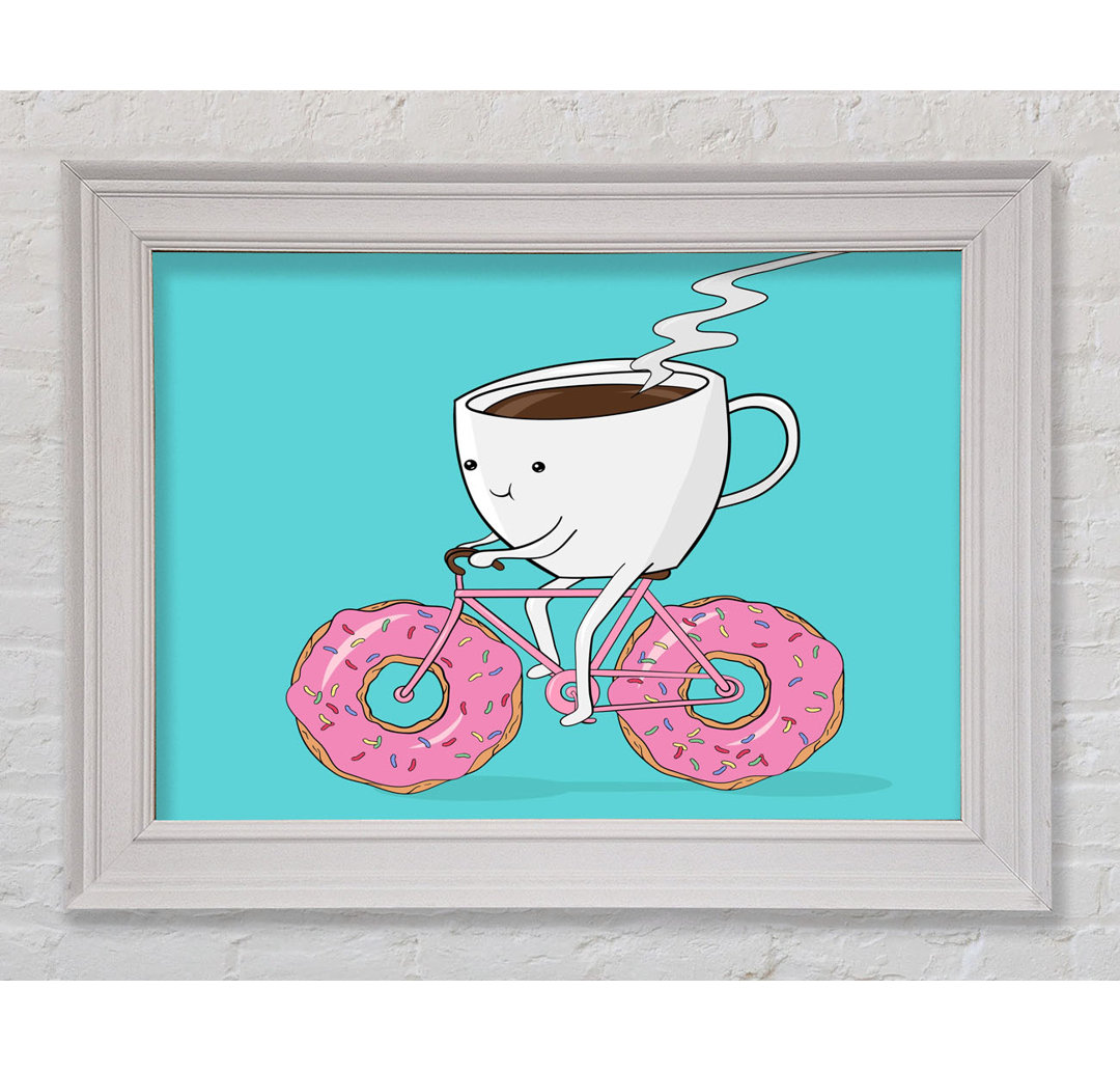 Gerahmtes Leinwandbild Coffee Riding A Donut Bicycle