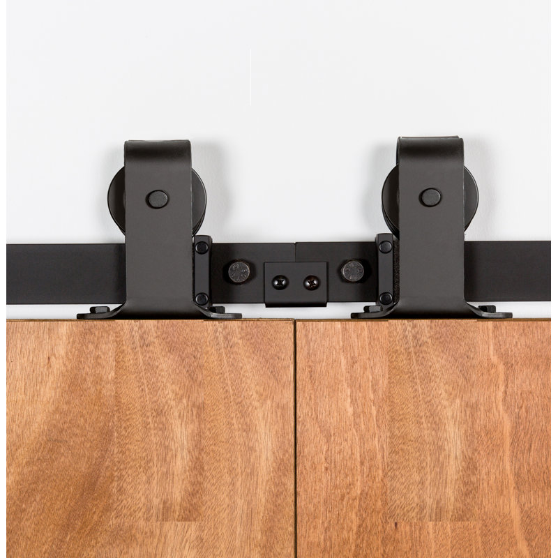 Steel Double Door Barn Door Hardware Kit Standard Double, Black, 96 in.
