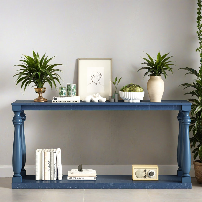 Console 63,02 "à grain de bois rétro, table d'entrée étroite moderne pour le couloir et le salon, Marine