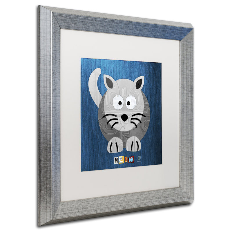 Art encadré vertical Traci Meow The Cat par Design Turnpike, H 16 po x l 16 po x P 0,5 po, Blanc, Argent