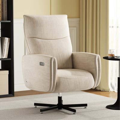 Fauteuil inclinable pivotant électrique avec chargeur de type C, en velours beige, pour un confort optimal à la maison, au bureau ou au salon. Installation facile.