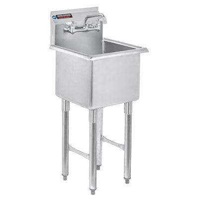 Évier commercial à simple cuve avec robinet sans plomb - format de cuve 15 po x 15 po x 13 po - Certifié NSF