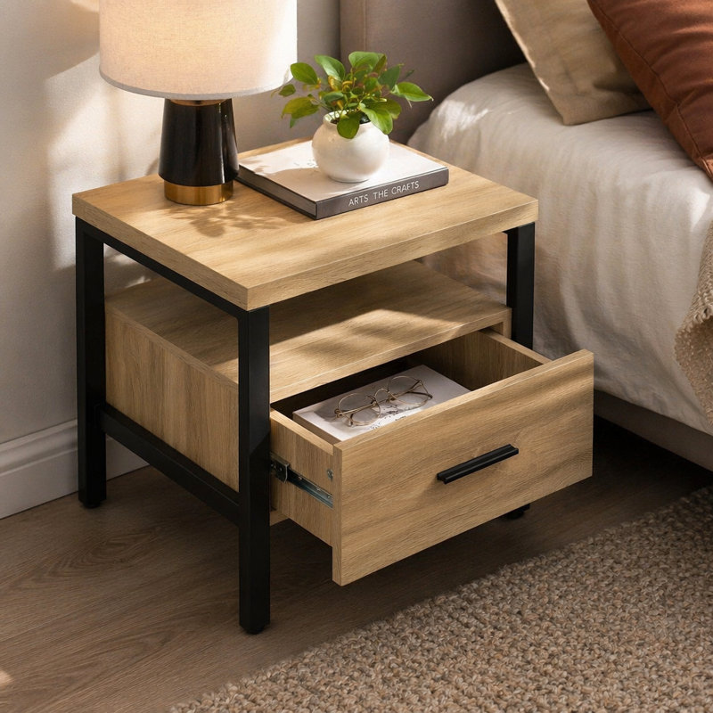 Table d'appoint à 1 tiroir, H 19,55 po x l 47 po x P 24 po, Natural Wood / Brown