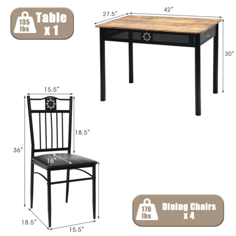 4 - Person Four Leg Dining Set, Black, Black
