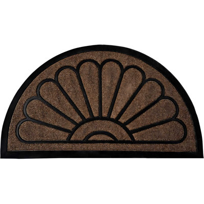 Paillasson de porte d'entrée - Tapis d'entrée demi-cercle à poils courts devant l'entrée - Paillasson boueux Welcome Matt Outdoor - Paillasson intérieur antidérapant de 29 po x 17 po, brun vif