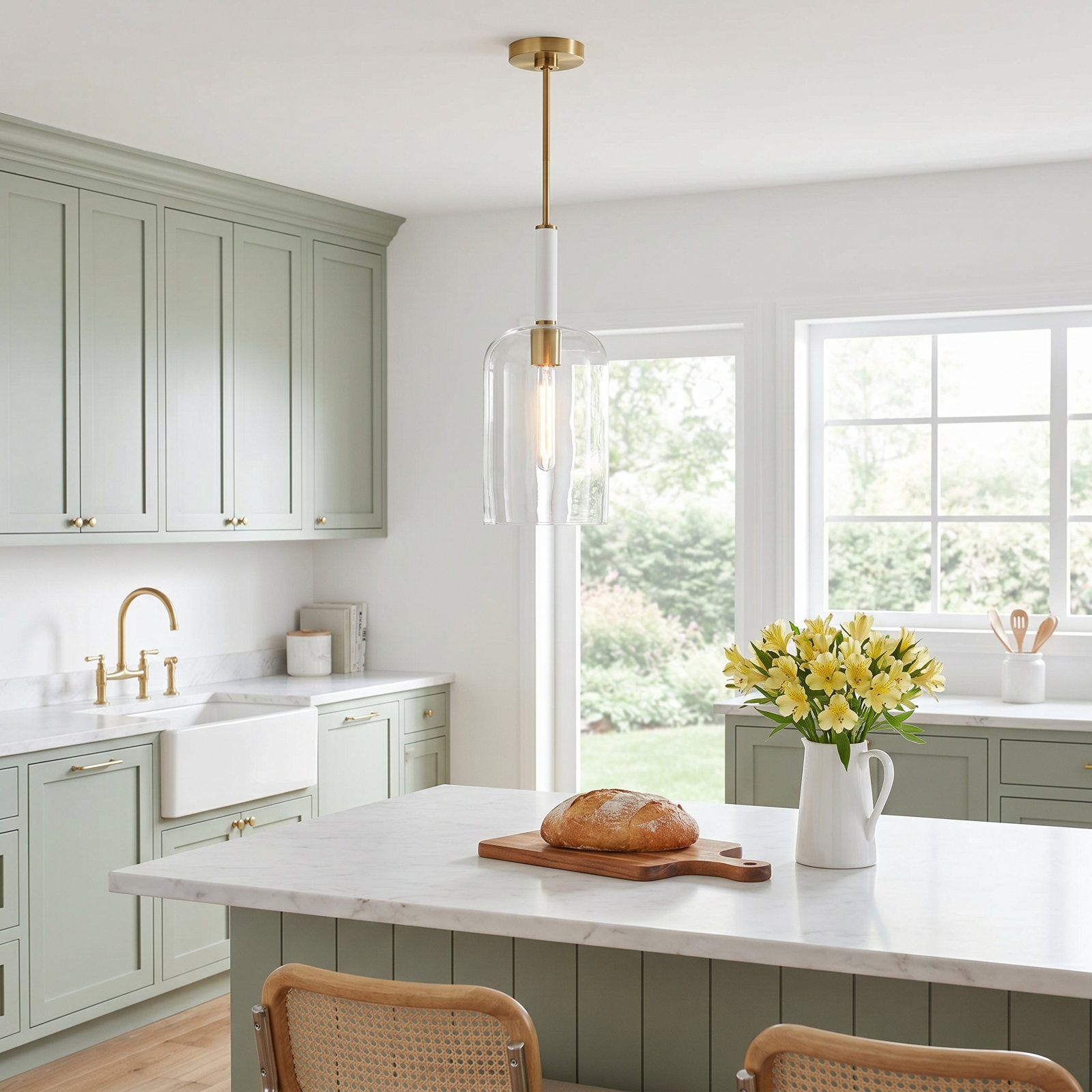Tegan Single Light Glass Dimmable Pendant, Burnished Brass