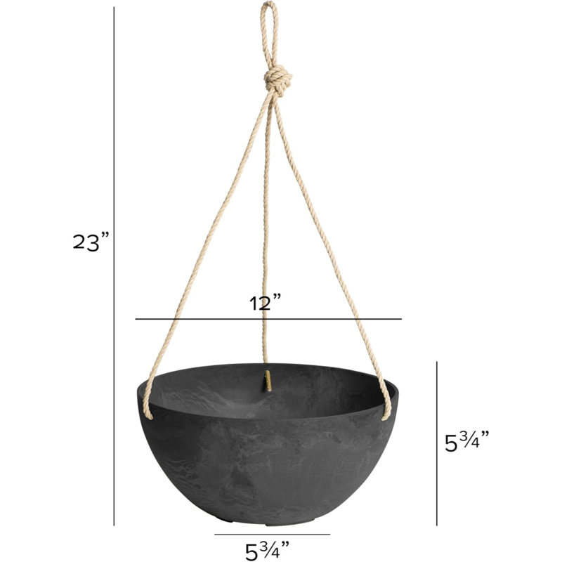 Self Watering Hanging Plastic Planter, 23" H x 12" W x 12" D, Black