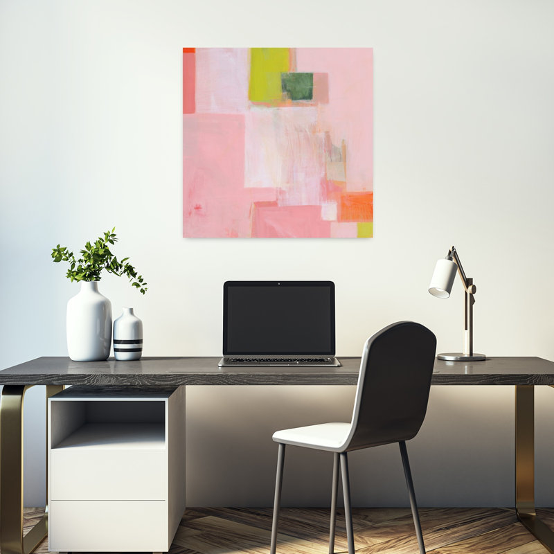 Carrés roses, art contemporain abstrait, H 18 po x l 18 po