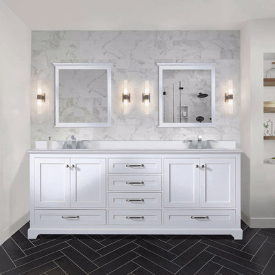80" W X 22" D Double Basin Bathroom Vanity, Cultured Marble Top With Faucet Set