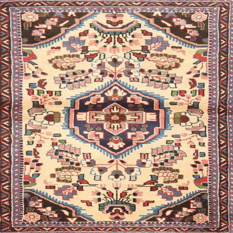 Tapis beige/noir traditionnel Groveson, Rond 5 pi