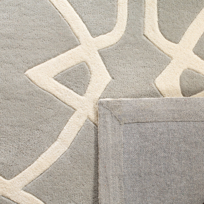Tapis gris / ivoire en laine touffeté à la main Hamid, Rectangle 3 pi x 5 pi