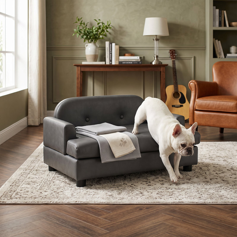 Canapé-lit orthopédique imperméable en similicuir pour animaux de compagnie et chiens, Gris