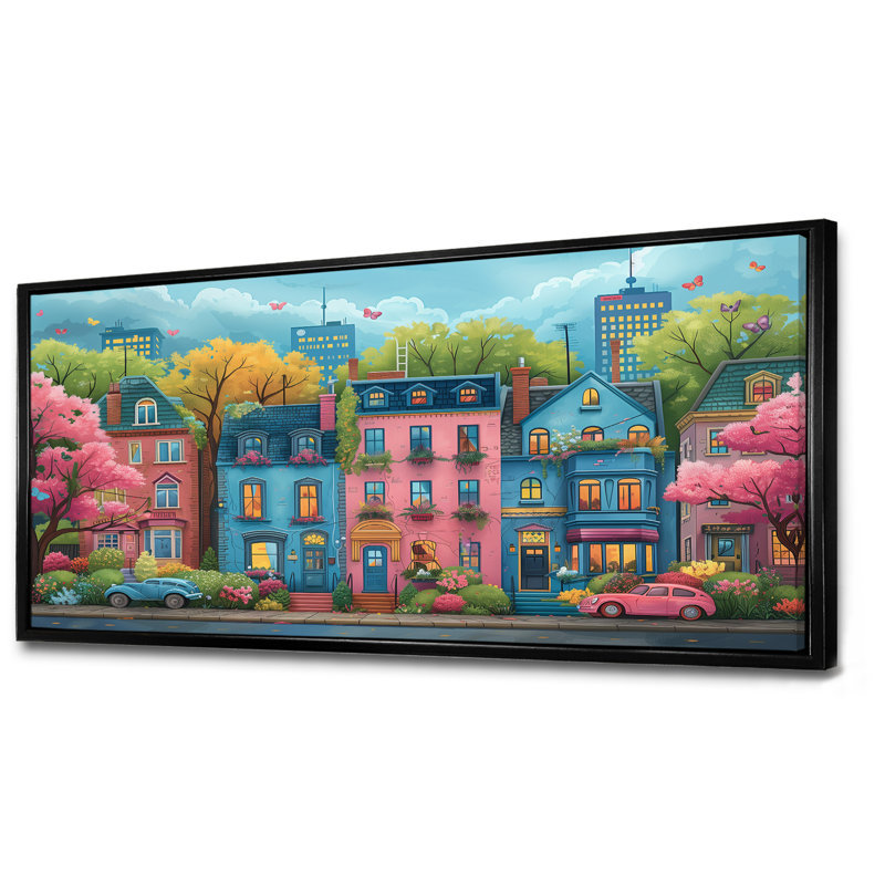 Décoration murale rose Toronto Cityscape View III - City Toronto, Cadre flottant noir, 12" H x 20" W