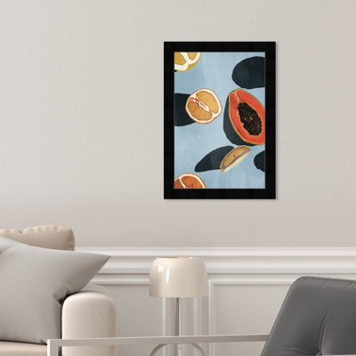 Papaya Blues, Tropical Fruit Cocktail Modern Blue - Picture Framed Graphic Art for Kitchen