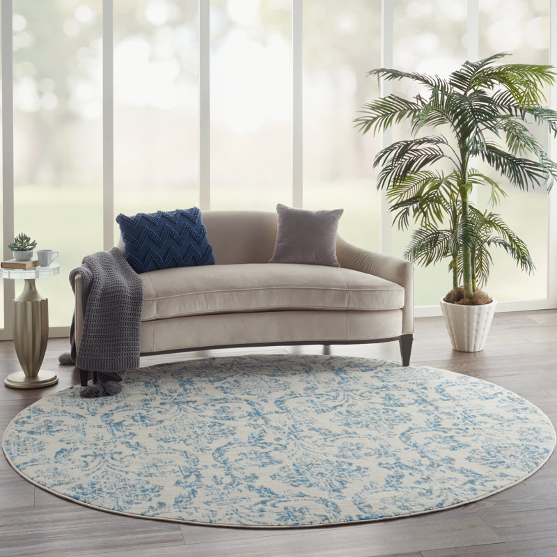 Tapis ivoire / bleu Yurig, Rond 5 pi 3 po