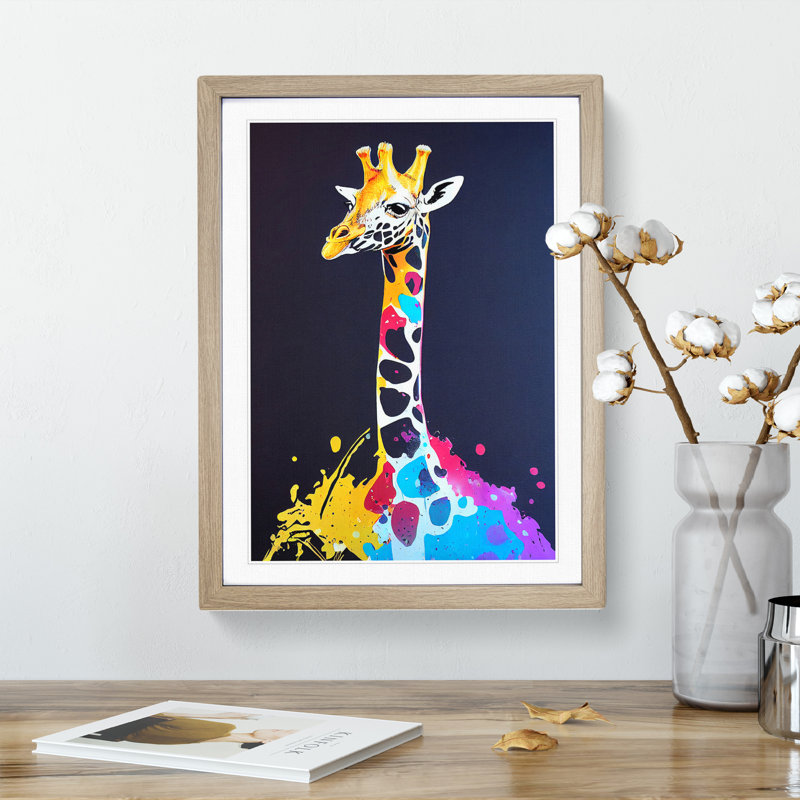Giraffe Paint Splat No.1 - Single Picture Frame Painting, 34cm H x 25cm W x 2cm D, Oak