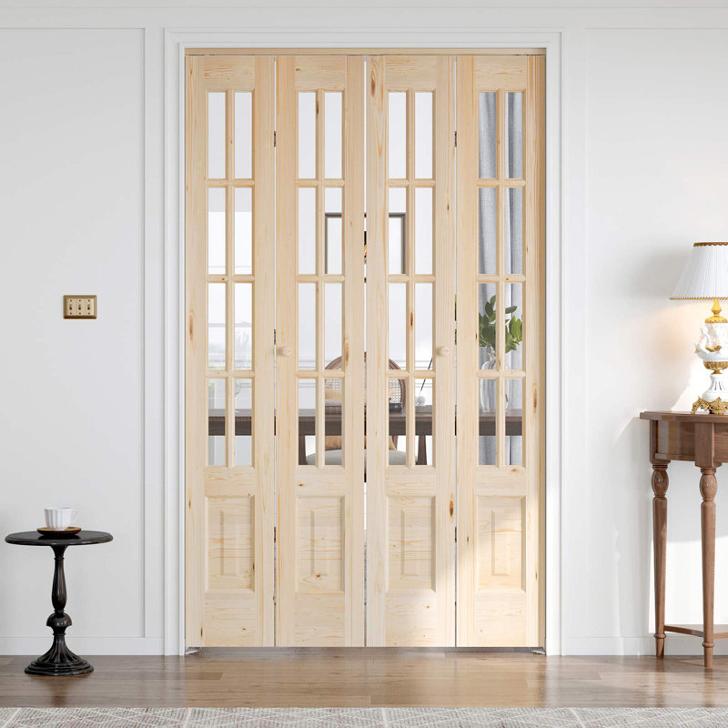 Porte pliante en verre et bois massif 8-Lite avec trousse de quincaillerie d'installation, 4, 48 po x 80 po