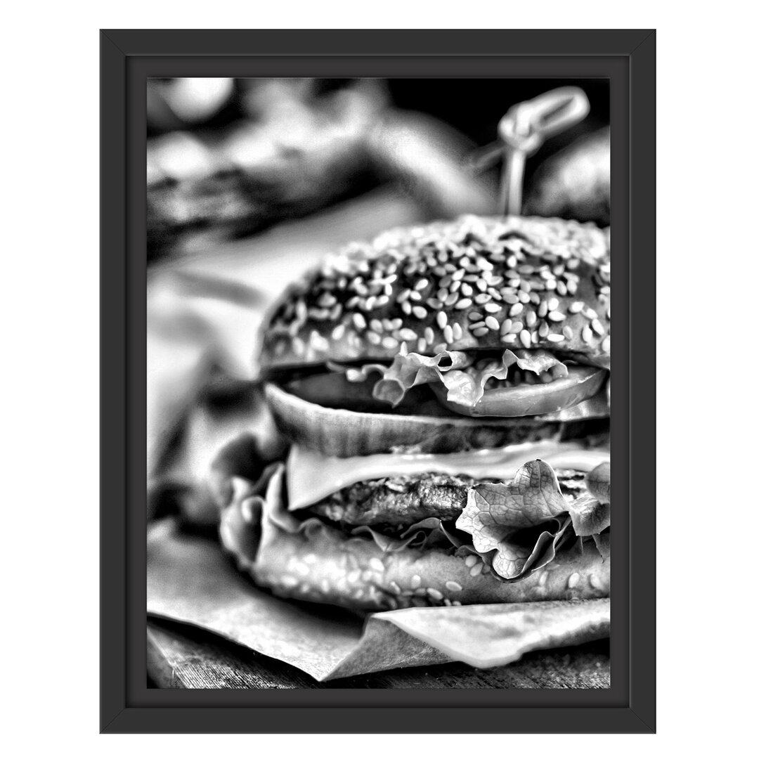 Gerahmtes Wandbild Burger und Pommes