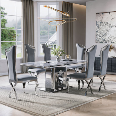 Rectangle Dining Table Set With Luxury Faux Leather Dining Chairs