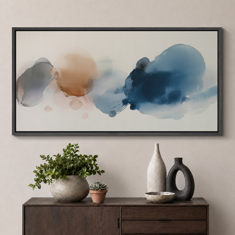 «Abstract Blot in Blue and Brown», reproduction d'art sur toile encadrée très grande, H 30 po x l 60 po x P 1,5 po