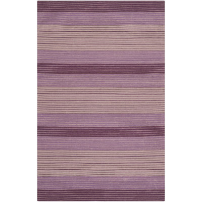 Cruz Hand Loomed Wool/Cotton Striped Rug in Purple/Plum/Lilac/Rose Beige